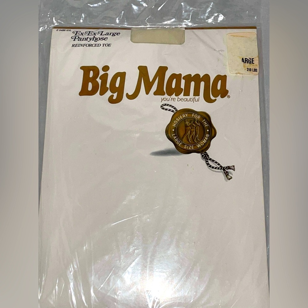 Vintage Big Mama reinforced toe E5488 XXL Pantyhose plus size fits 280-340lbs